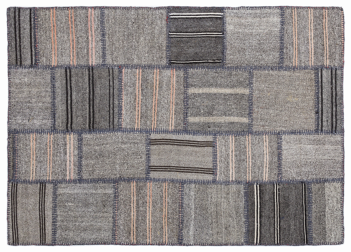 Striped Over Dyed Kilim Patchwork Unique Rug 5&#39;3&#39;&#39; x 7&#39;7&#39;&#39; ft 160 x 230 cm