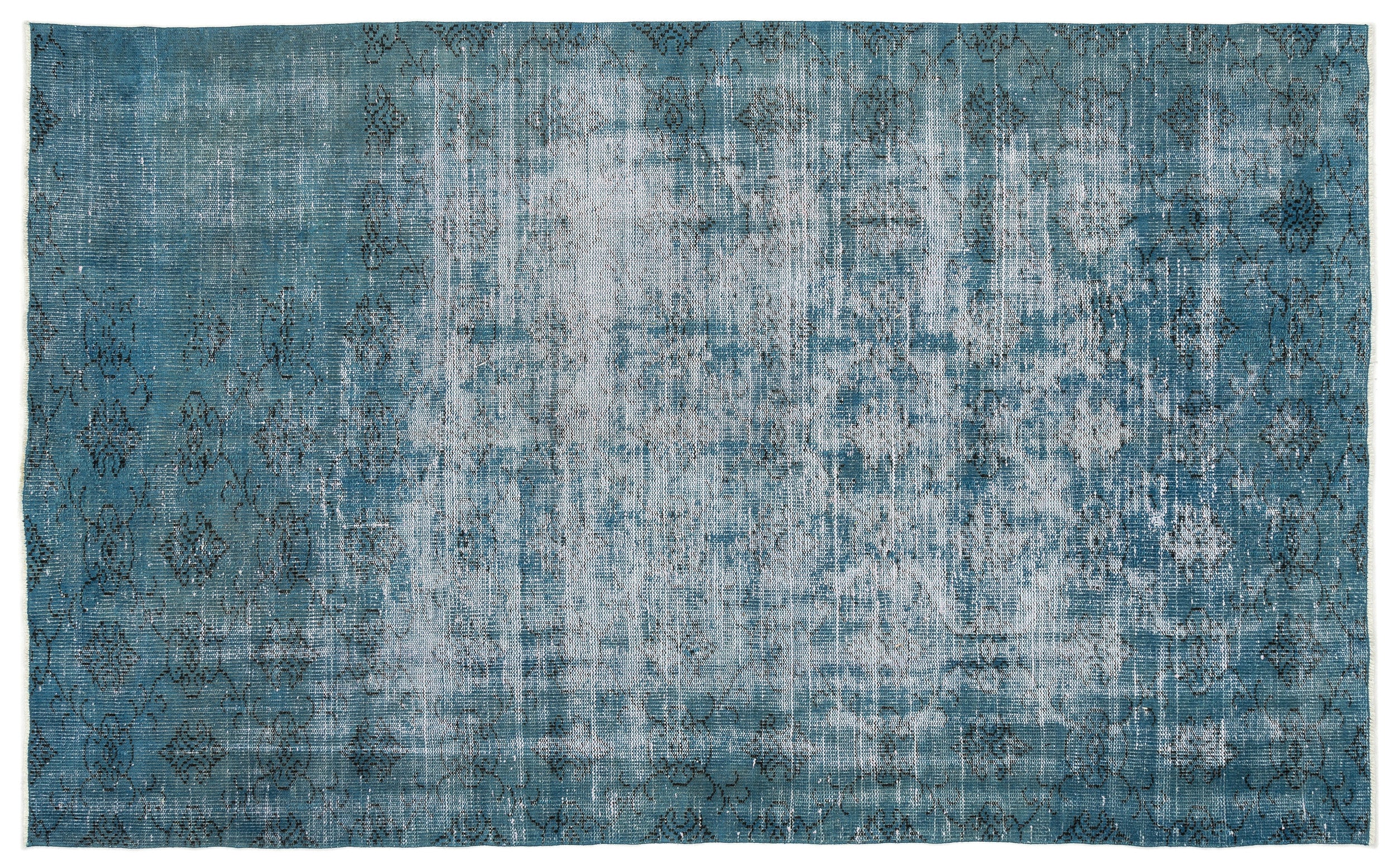 Turquoise  Over Dyed Vintage Rug 5'7'' x 8'11'' ft 170 x 272 cm