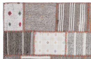 Striped Over Dyed Kilim Patchwork Unique Rug 5'3'' x 7'7'' ft 160 x 230 cm