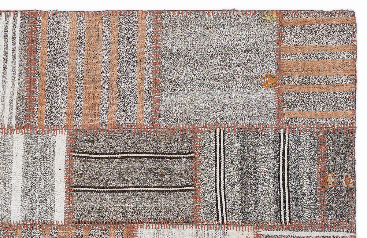 Striped Over Dyed Kilim Patchwork Unique Rug 5&#39;3&#39;&#39; x 7&#39;7&#39;&#39; ft 160 x 230 cm