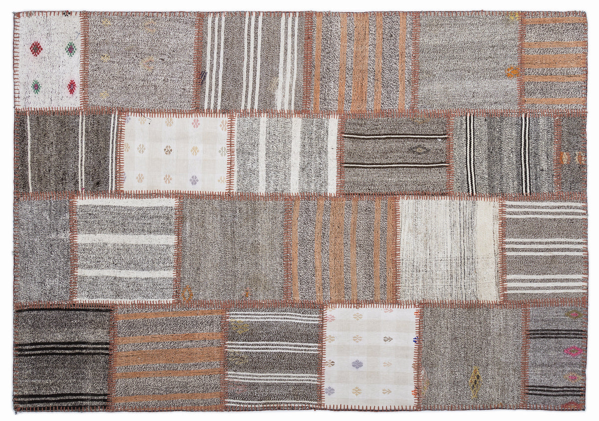 Striped Over Dyed Kilim Patchwork Unique Rug 5&#39;3&#39;&#39; x 7&#39;7&#39;&#39; ft 160 x 230 cm