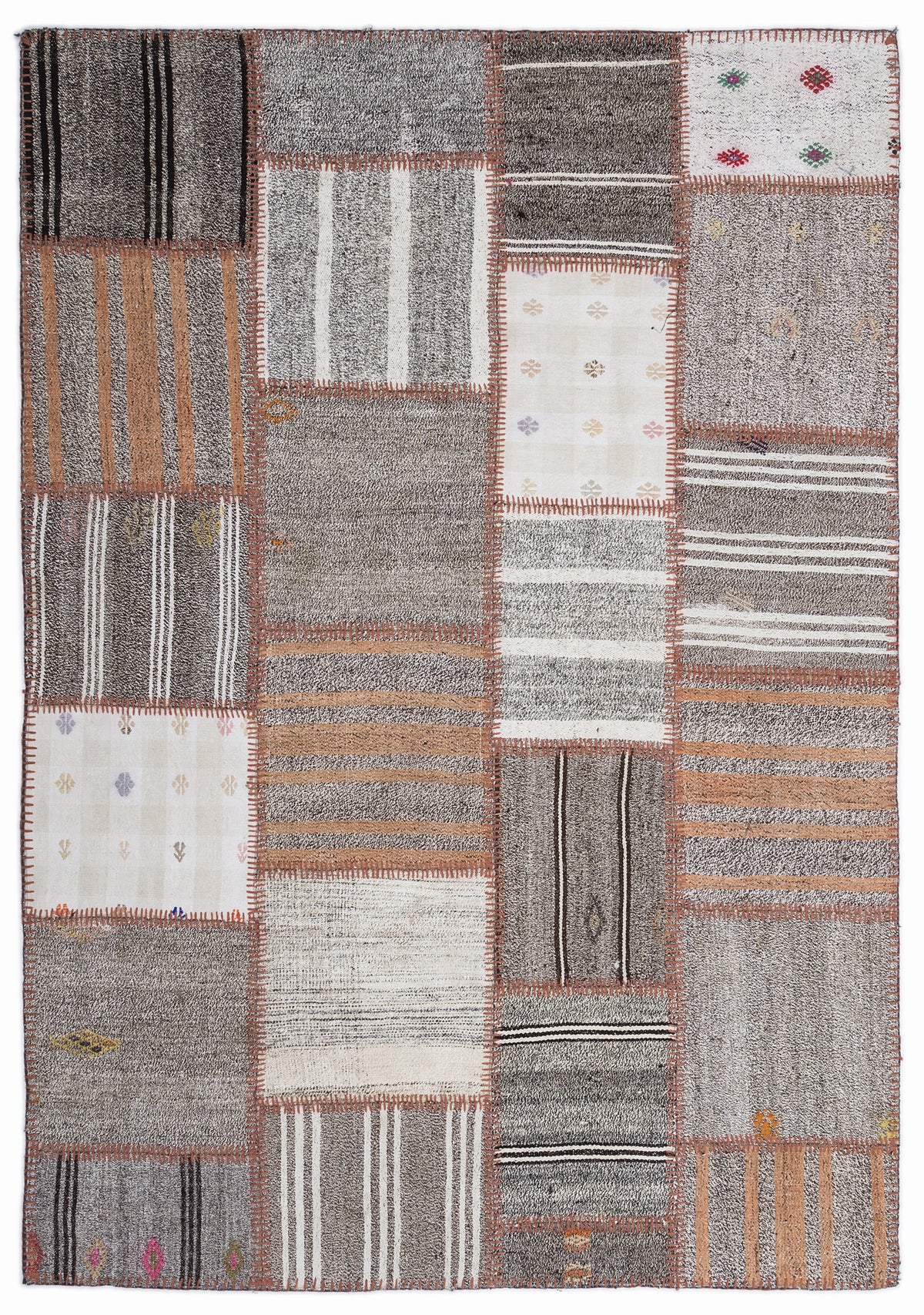 Striped Over Dyed Kilim Patchwork Unique Rug 5&#39;3&#39;&#39; x 7&#39;7&#39;&#39; ft 160 x 230 cm