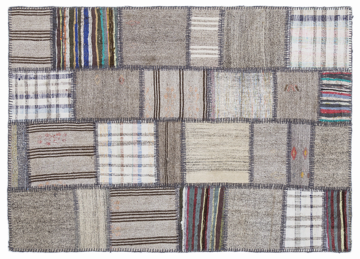Striped Over Dyed Kilim Patchwork Unique Rug 5&#39;3&#39;&#39; x 7&#39;7&#39;&#39; ft 160 x 230 cm