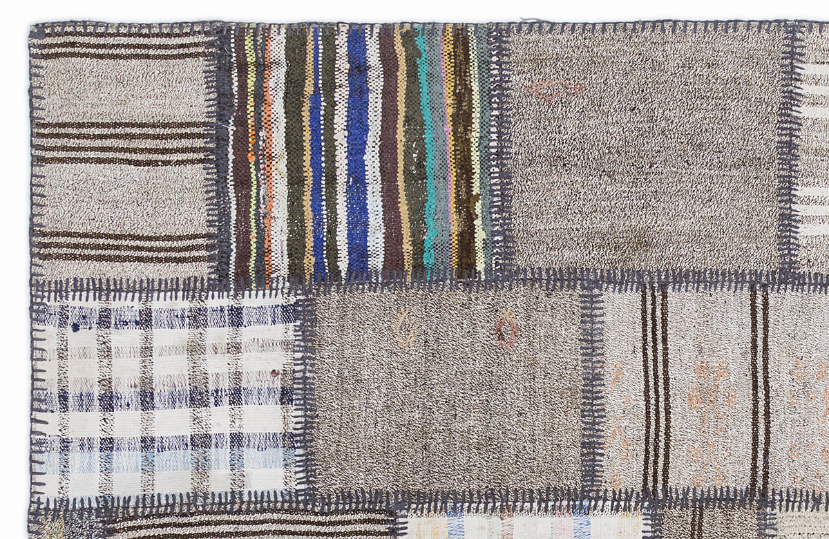 Striped Over Dyed Kilim Patchwork Unique Rug 5&#39;3&#39;&#39; x 7&#39;7&#39;&#39; ft 160 x 230 cm