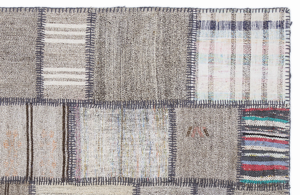 Striped Over Dyed Kilim Patchwork Unique Rug 5&#39;3&#39;&#39; x 7&#39;7&#39;&#39; ft 160 x 230 cm