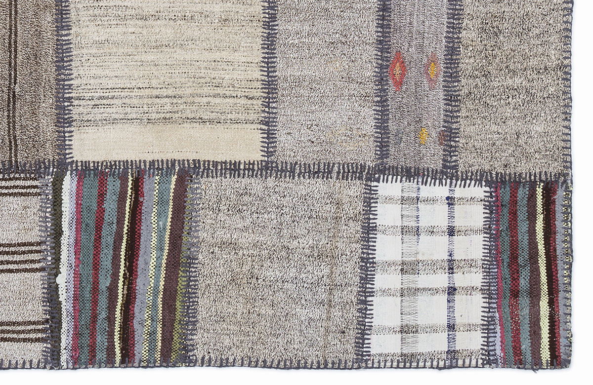 Striped Over Dyed Kilim Patchwork Unique Rug 5&#39;3&#39;&#39; x 7&#39;7&#39;&#39; ft 160 x 230 cm