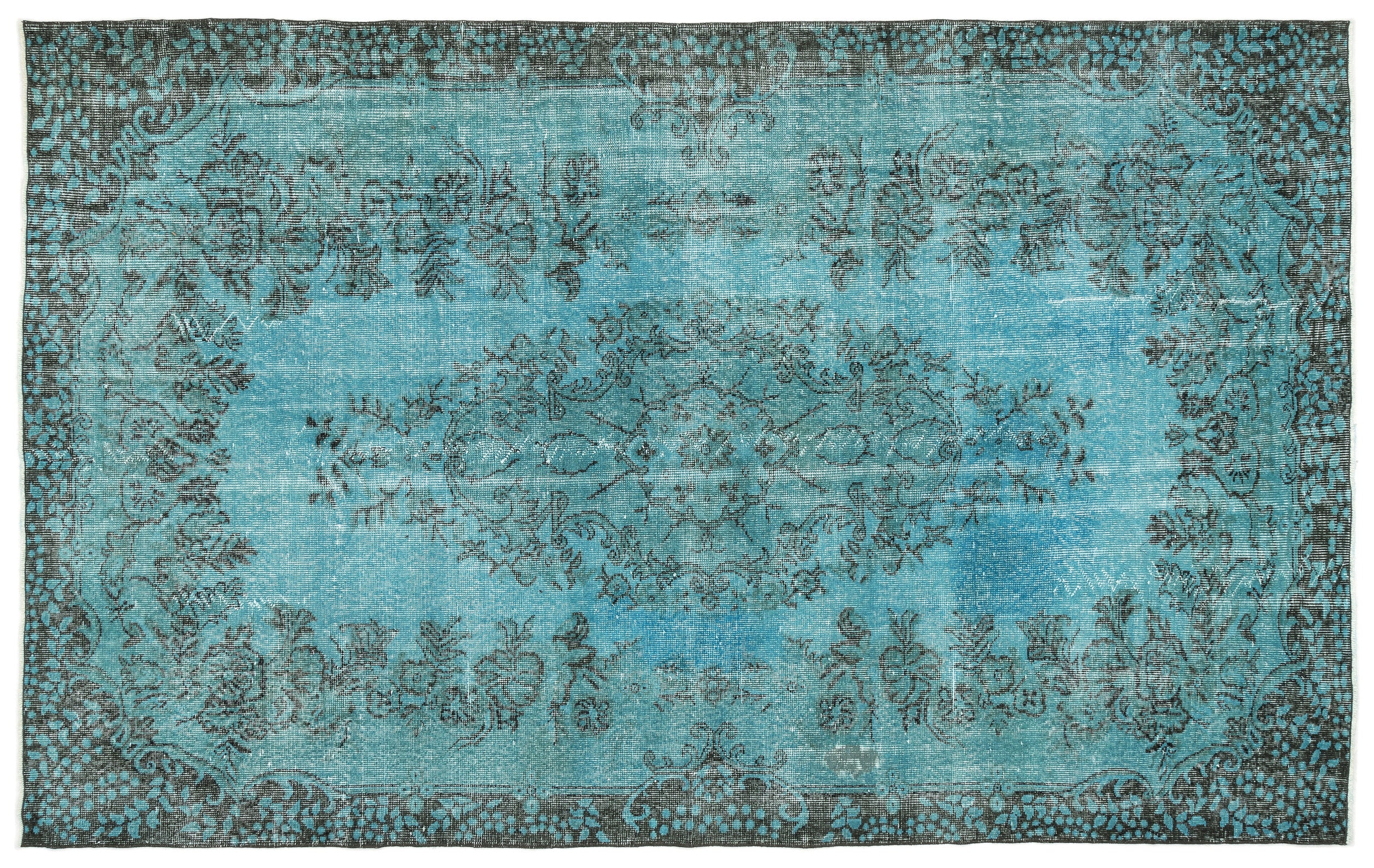 Turquoise  Over Dyed Vintage Rug 5'8'' x 9'3'' ft 172 x 283 cm