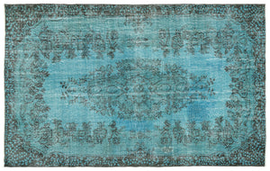 Turquoise  Over Dyed Vintage Rug 5'8'' x 9'3'' ft 172 x 283 cm