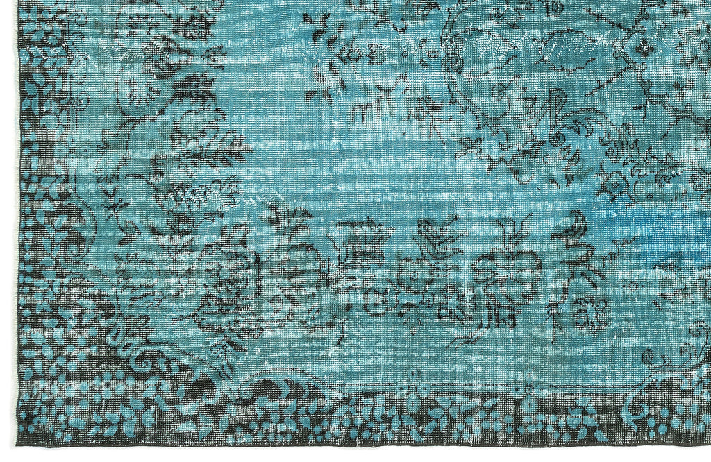Turquoise  Over Dyed Vintage Rug 5'8'' x 9'3'' ft 172 x 283 cm