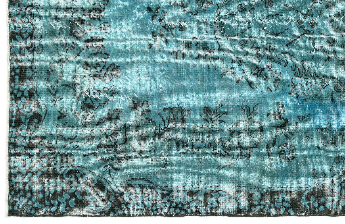 Turquoise  Over Dyed Vintage Rug 5&#39;8&#39;&#39; x 9&#39;3&#39;&#39; ft 172 x 283 cm