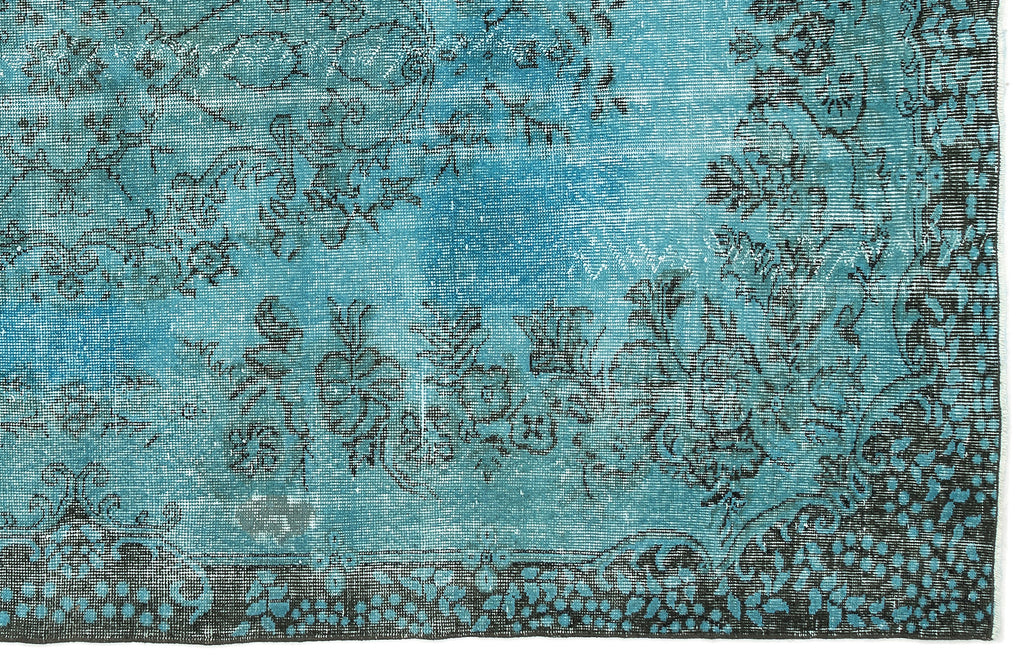 Turquoise  Over Dyed Vintage Rug 5'8'' x 9'3'' ft 172 x 283 cm
