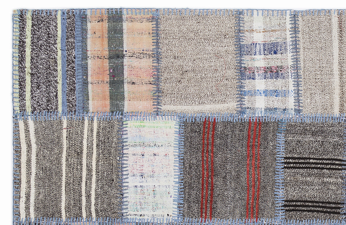 Striped Over Dyed Kilim Patchwork Unique Rug 5&#39;3&#39;&#39; x 7&#39;7&#39;&#39; ft 160 x 230 cm