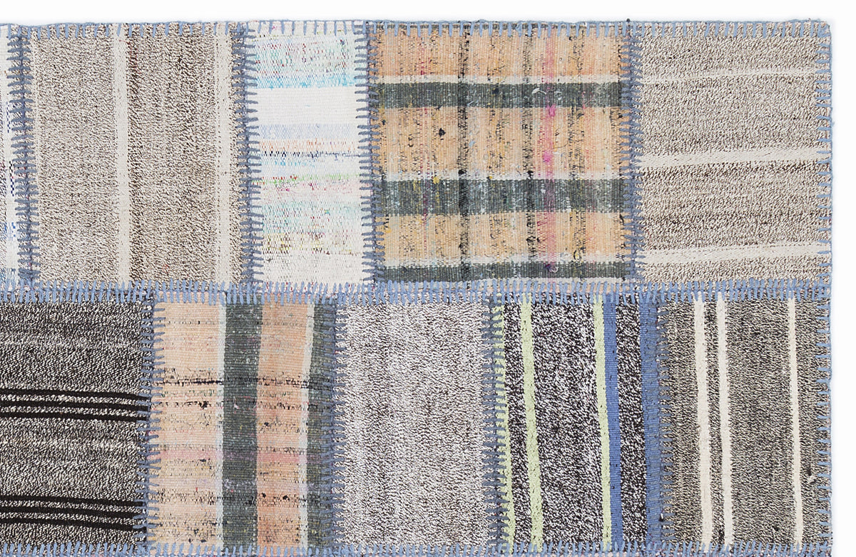 Striped Over Dyed Kilim Patchwork Unique Rug 5&#39;3&#39;&#39; x 7&#39;7&#39;&#39; ft 160 x 230 cm