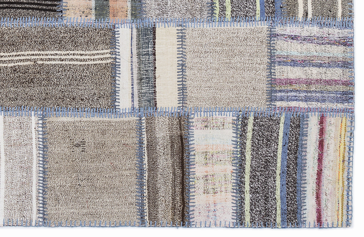 Striped Over Dyed Kilim Patchwork Unique Rug 5&#39;3&#39;&#39; x 7&#39;7&#39;&#39; ft 160 x 230 cm