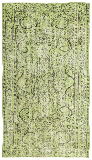 Green Over Dyed Vintage Rug 5'2'' x 8'12'' ft 158 x 274 cm