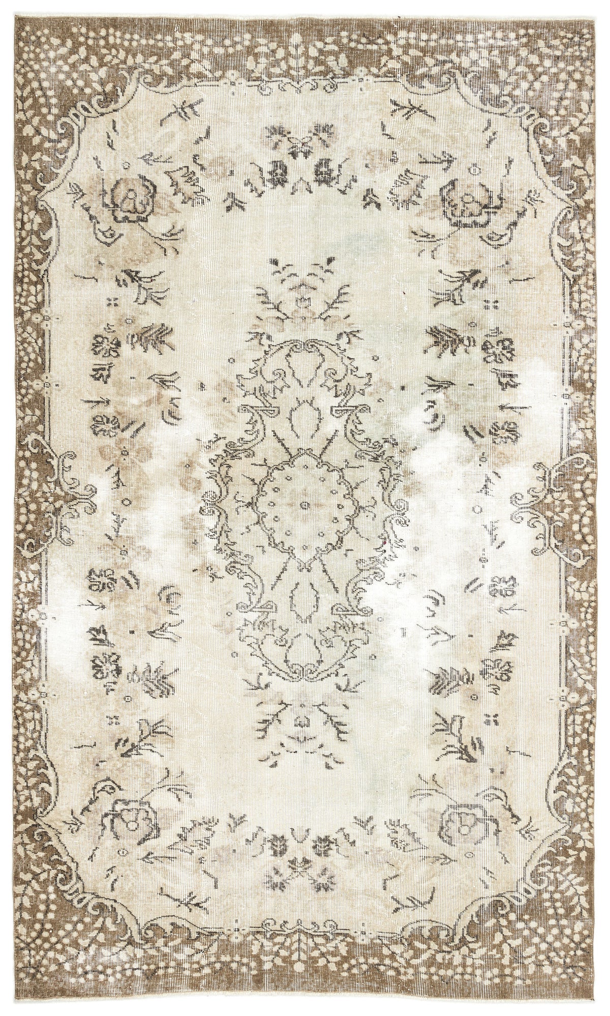 Beige Over Dyed Vintage Rug 5&#39;6&#39;&#39; x 9&#39;4&#39;&#39; ft 168 x 285 cm