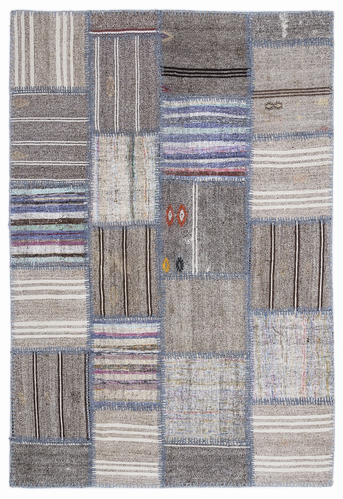 Striped Over Dyed Kilim Patchwork Unique Rug 5&#39;3&#39;&#39; x 7&#39;7&#39;&#39; ft 160 x 230 cm
