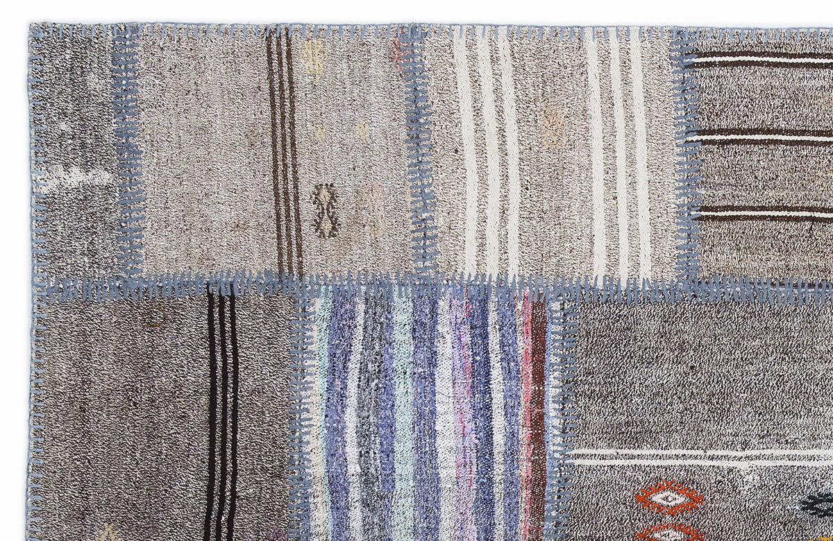 Striped Over Dyed Kilim Patchwork Unique Rug 5&#39;3&#39;&#39; x 7&#39;7&#39;&#39; ft 160 x 230 cm