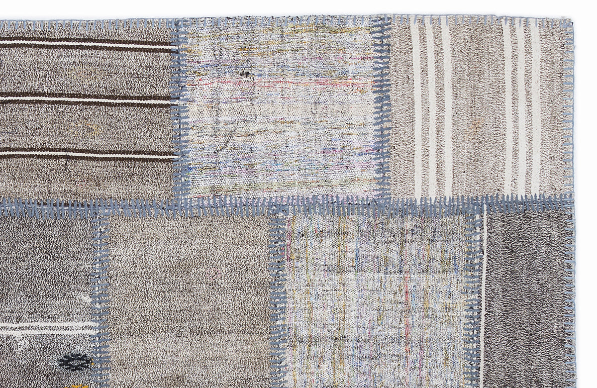 Striped Over Dyed Kilim Patchwork Unique Rug 5&#39;3&#39;&#39; x 7&#39;7&#39;&#39; ft 160 x 230 cm