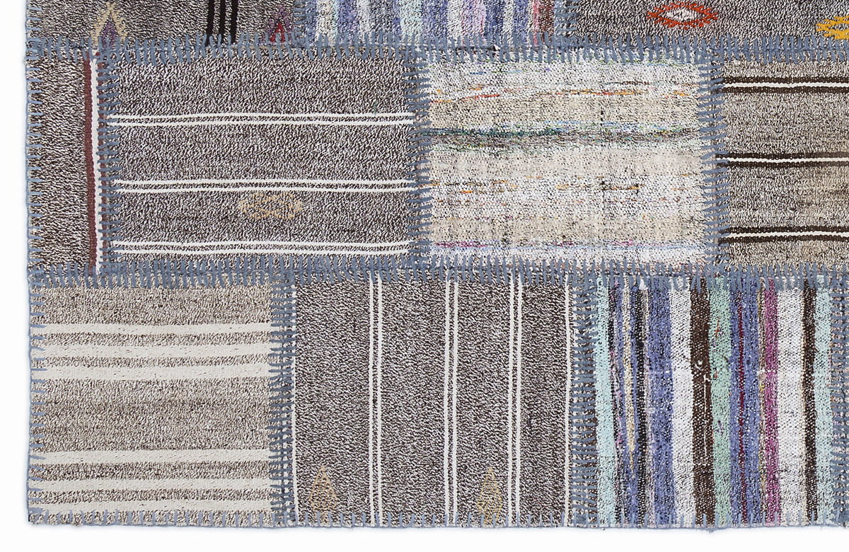 Striped Over Dyed Kilim Patchwork Unique Rug 5&#39;3&#39;&#39; x 7&#39;7&#39;&#39; ft 160 x 230 cm