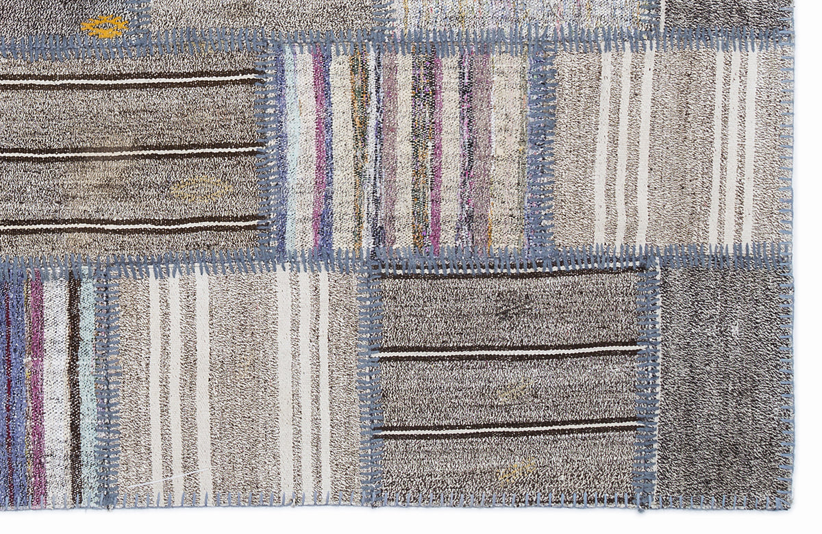 Striped Over Dyed Kilim Patchwork Unique Rug 5&#39;3&#39;&#39; x 7&#39;7&#39;&#39; ft 160 x 230 cm