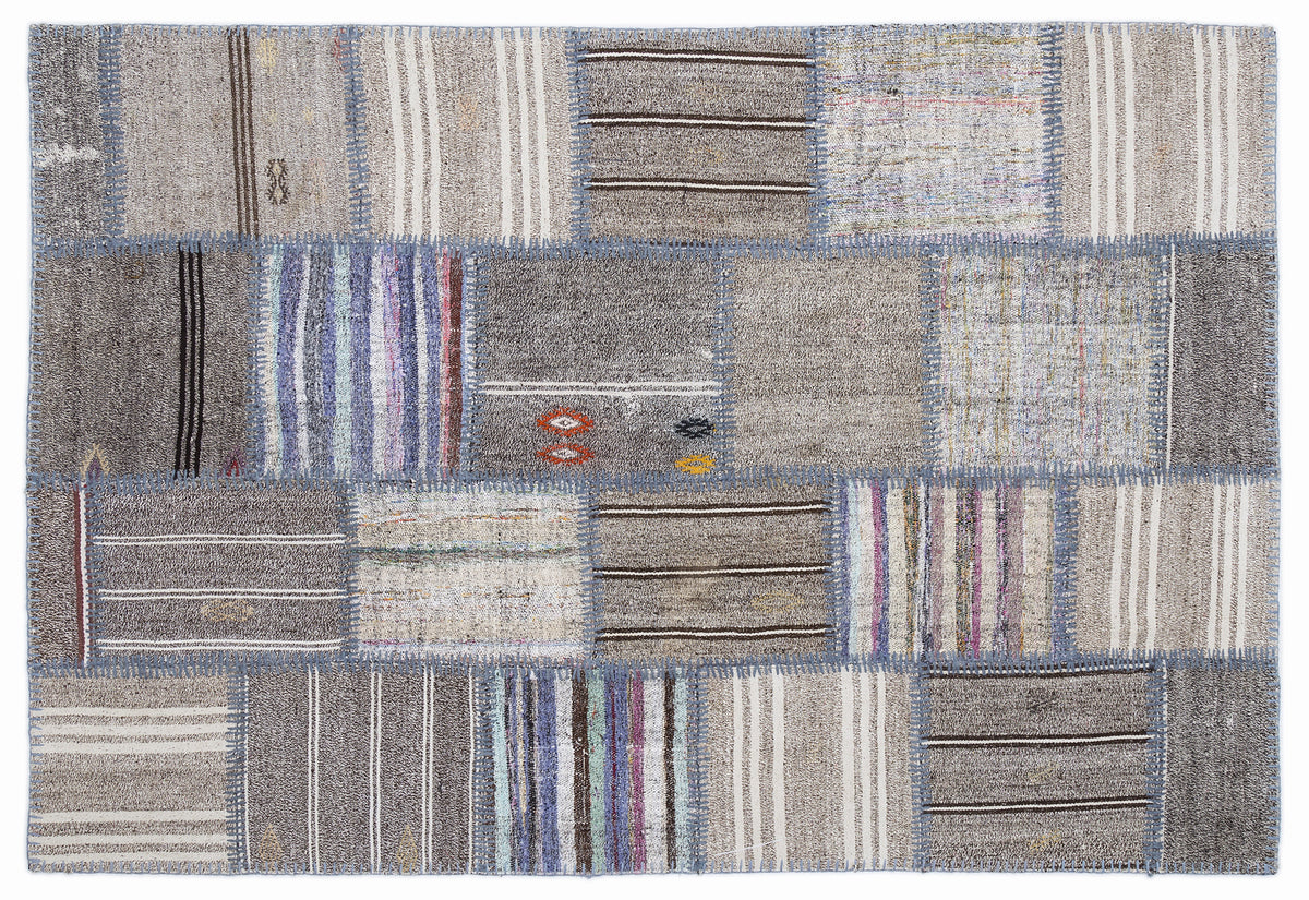 Striped Over Dyed Kilim Patchwork Unique Rug 5&#39;3&#39;&#39; x 7&#39;7&#39;&#39; ft 160 x 230 cm