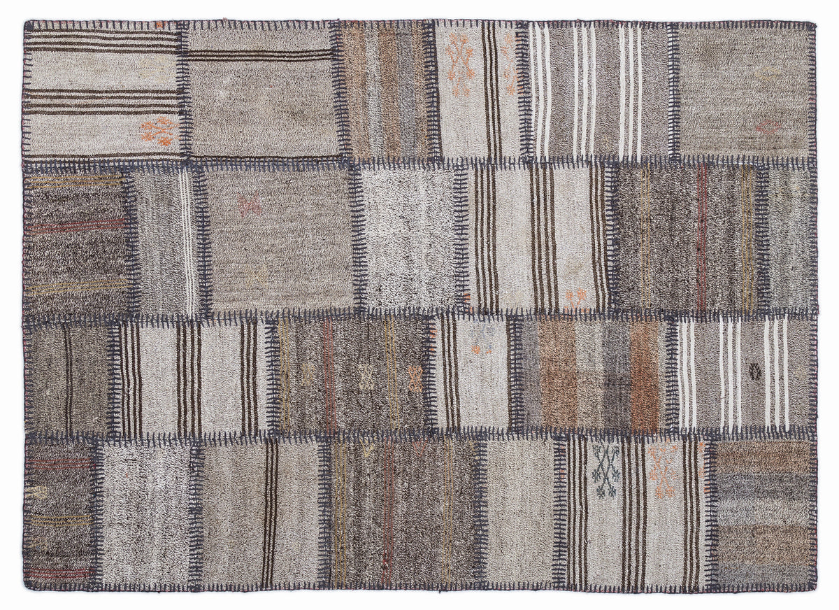 Striped Over Dyed Kilim Patchwork Unique Rug 5&#39;3&#39;&#39; x 7&#39;7&#39;&#39; ft 160 x 230 cm