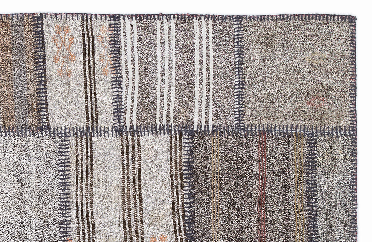 Striped Over Dyed Kilim Patchwork Unique Rug 5&#39;3&#39;&#39; x 7&#39;7&#39;&#39; ft 160 x 230 cm