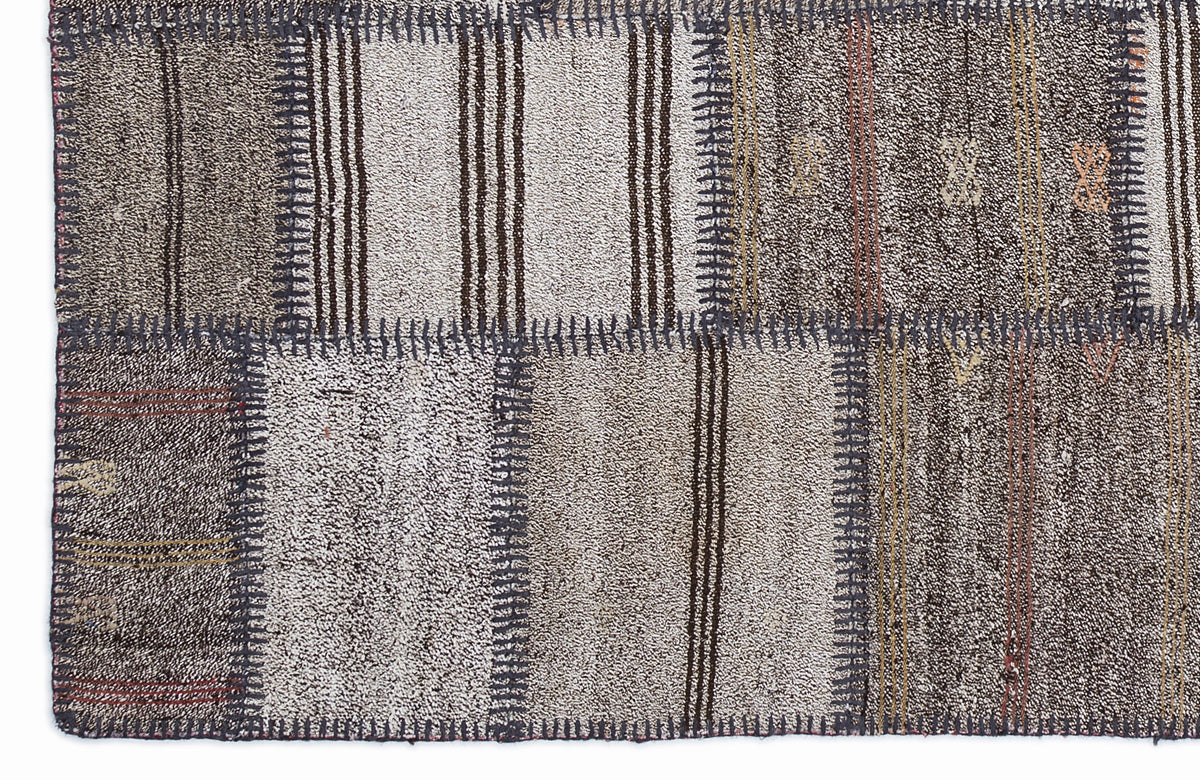 Striped Over Dyed Kilim Patchwork Unique Rug 5&#39;3&#39;&#39; x 7&#39;7&#39;&#39; ft 160 x 230 cm