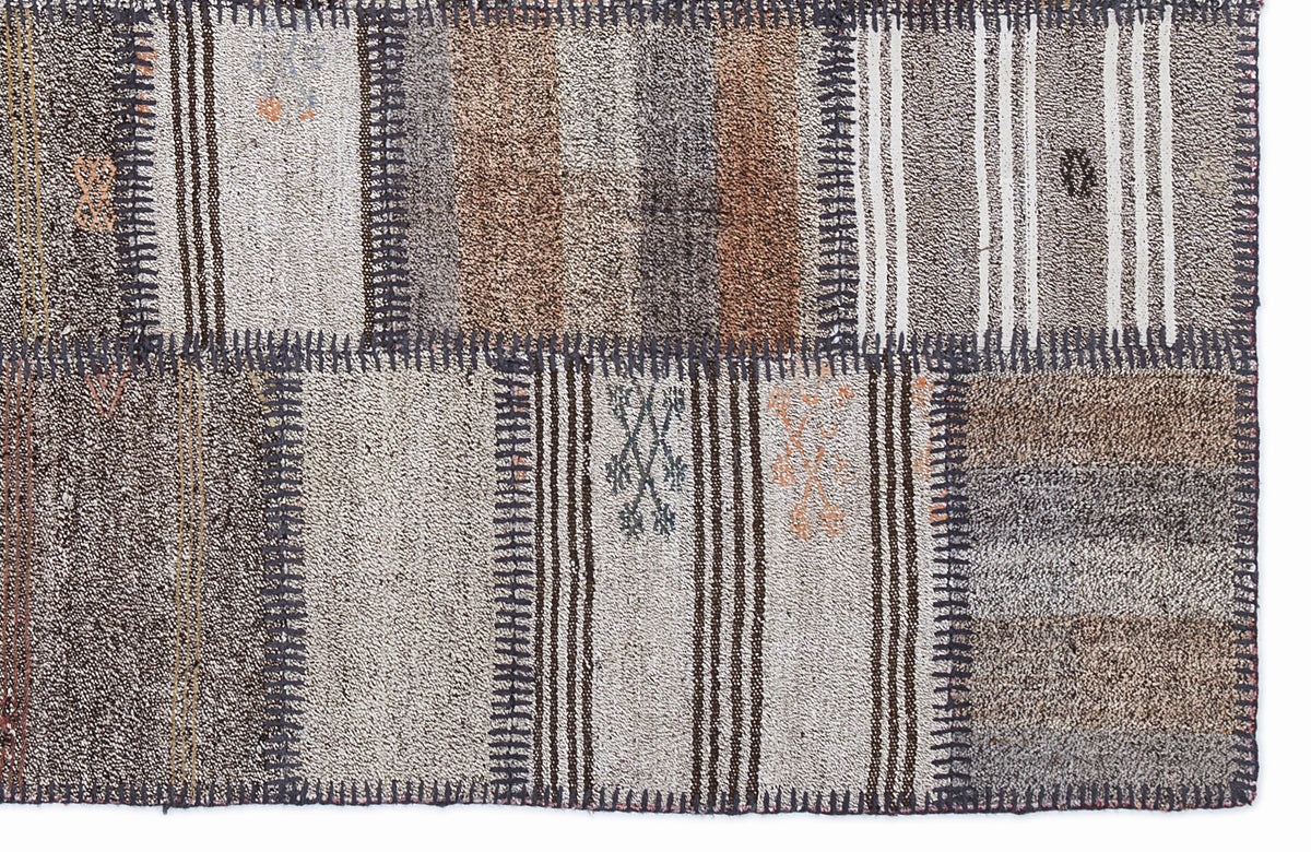 Striped Over Dyed Kilim Patchwork Unique Rug 5&#39;3&#39;&#39; x 7&#39;7&#39;&#39; ft 160 x 230 cm