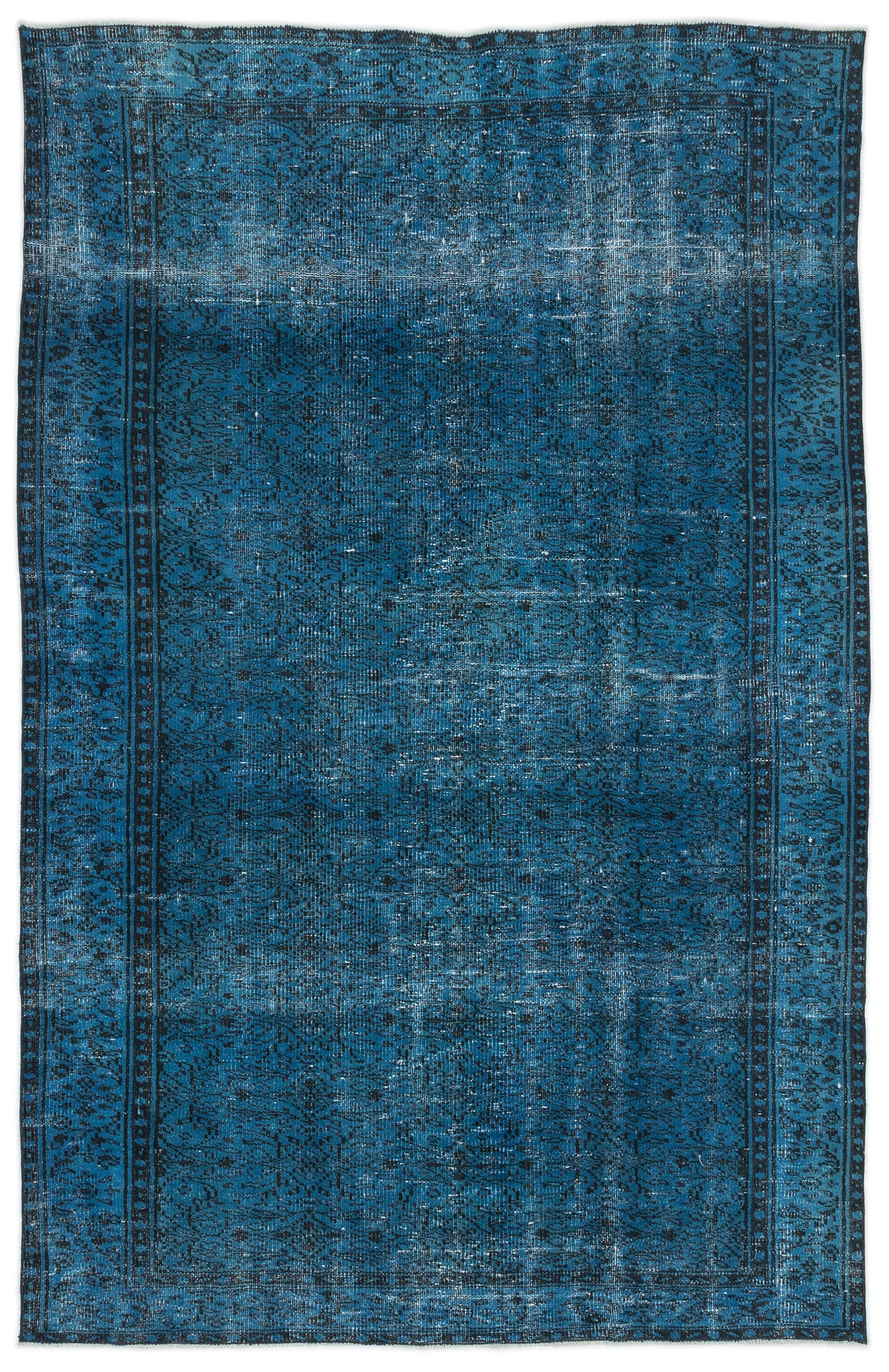 Turquoise  Over Dyed Vintage Rug 5&#39;8&#39;&#39; x 8&#39;7&#39;&#39; ft 172 x 262 cm
