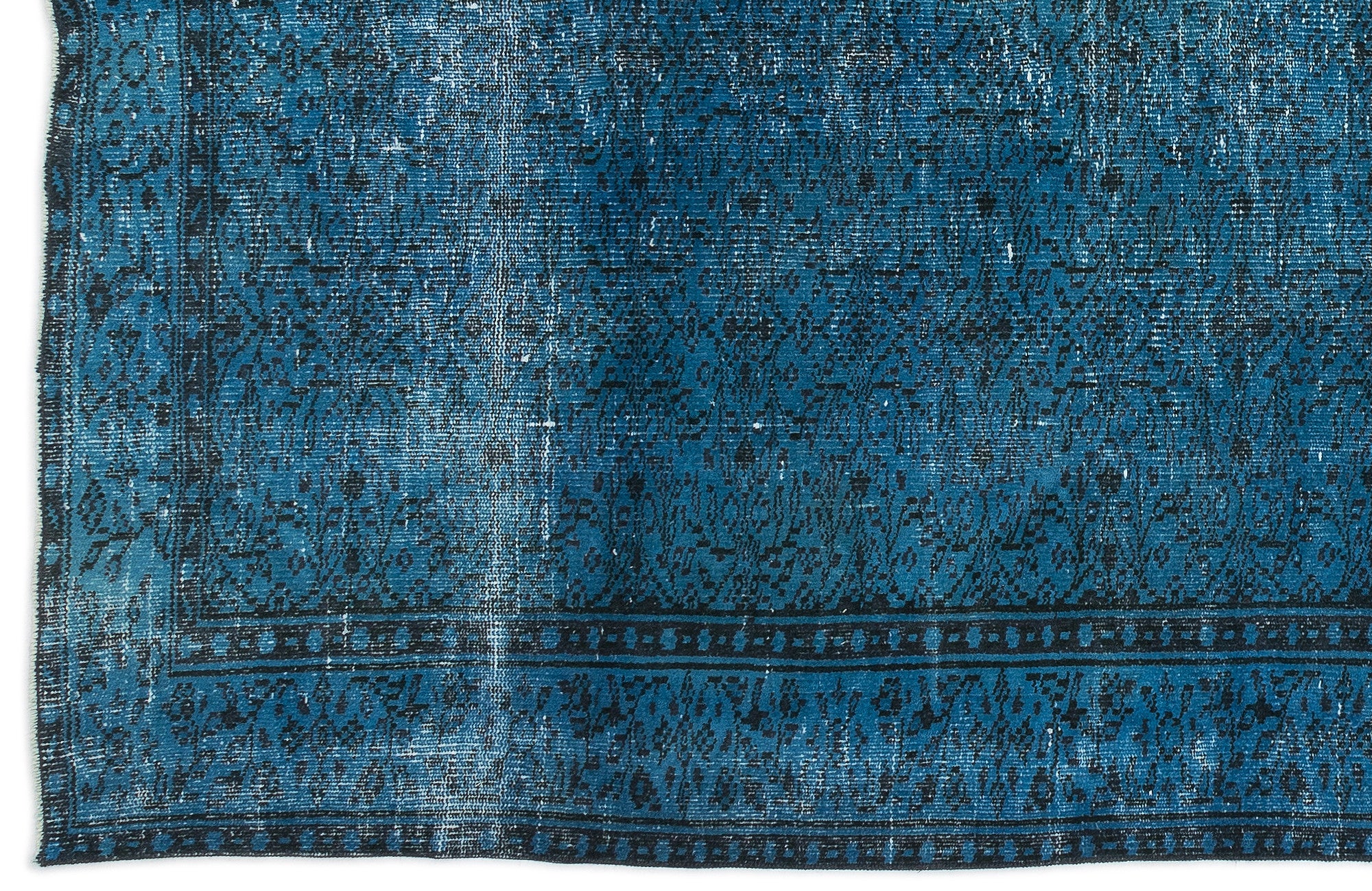 Turquoise  Over Dyed Vintage Rug 5'8'' x 8'7'' ft 172 x 262 cm