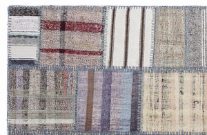 Striped Over Dyed Kilim Patchwork Unique Rug 5'3'' x 7'7'' ft 160 x 230 cm