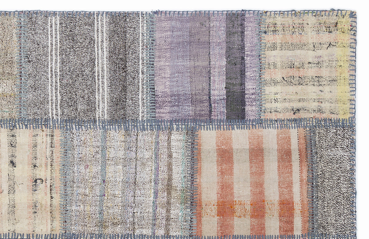 Striped Over Dyed Kilim Patchwork Unique Rug 5&#39;3&#39;&#39; x 7&#39;7&#39;&#39; ft 160 x 230 cm