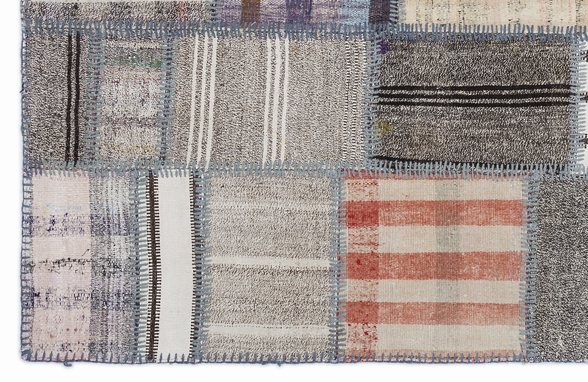 Striped Over Dyed Kilim Patchwork Unique Rug 5&#39;3&#39;&#39; x 7&#39;7&#39;&#39; ft 160 x 230 cm