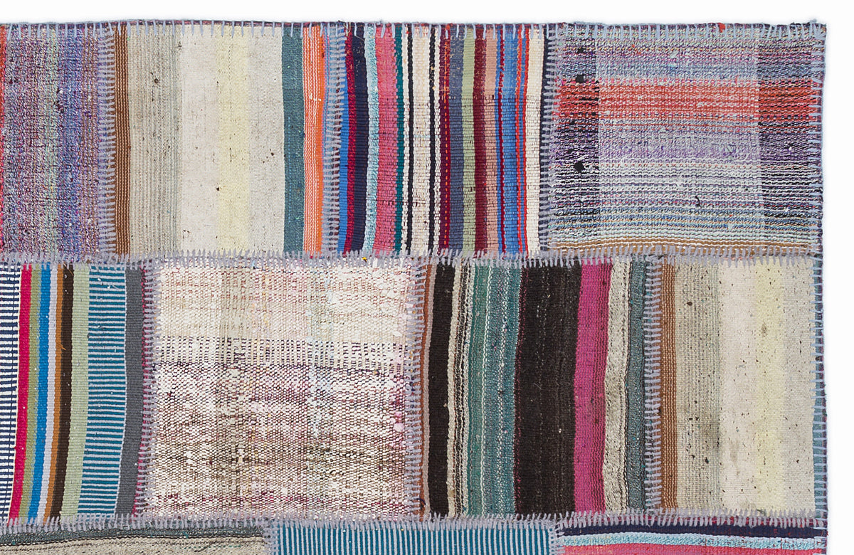 Striped Over Dyed Kilim Patchwork Unique Rug 5&#39;3&#39;&#39; x 7&#39;7&#39;&#39; ft 160 x 230 cm