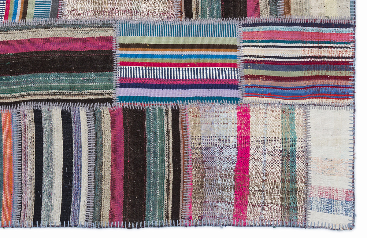 Striped Over Dyed Kilim Patchwork Unique Rug 5&#39;3&#39;&#39; x 7&#39;7&#39;&#39; ft 160 x 230 cm