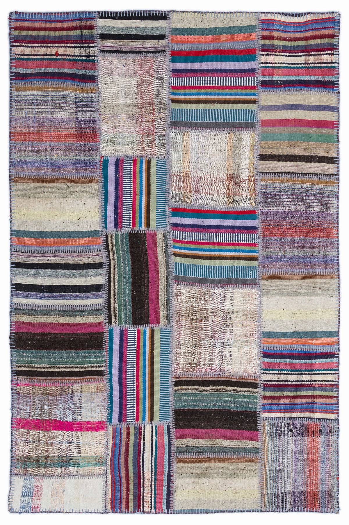 Striped Over Dyed Kilim Patchwork Unique Rug 5&#39;3&#39;&#39; x 7&#39;7&#39;&#39; ft 160 x 230 cm