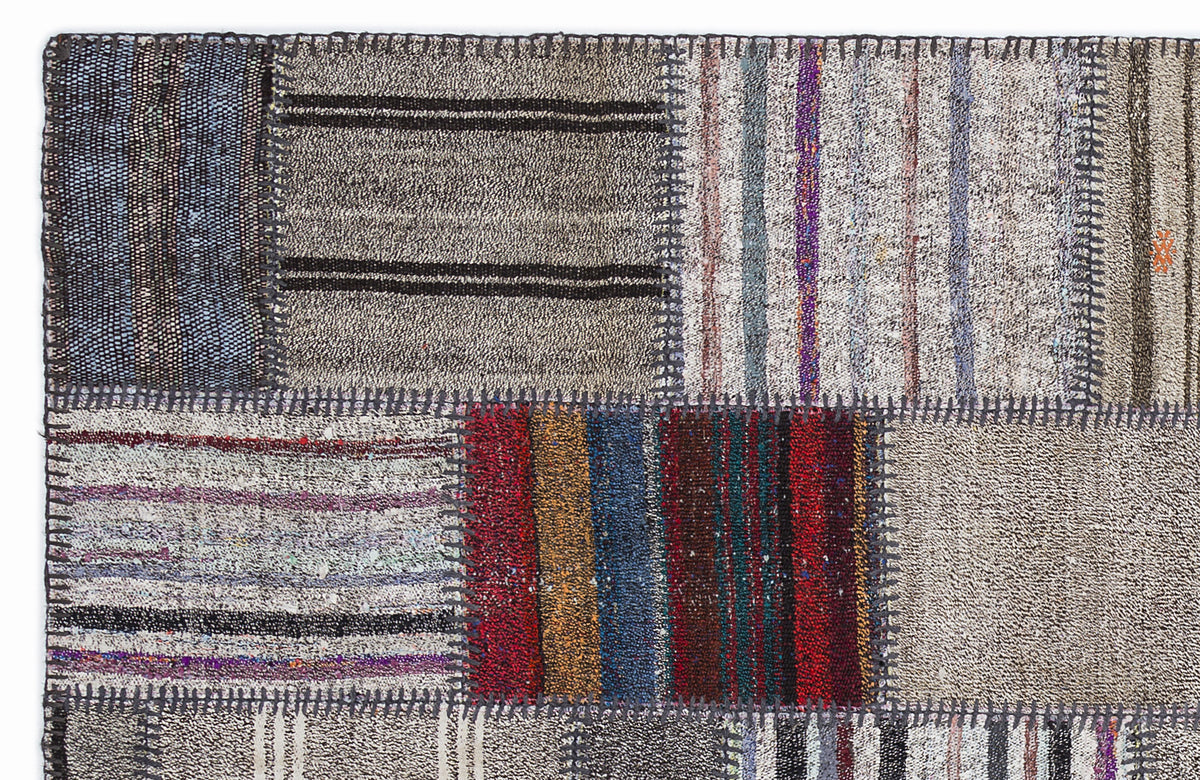 Striped Over Dyed Kilim Patchwork Unique Rug 5&#39;3&#39;&#39; x 7&#39;7&#39;&#39; ft 160 x 230 cm