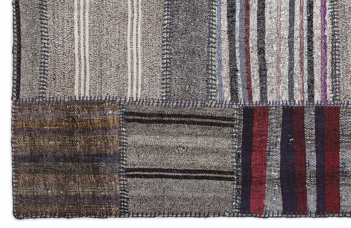 Striped Over Dyed Kilim Patchwork Unique Rug 5&#39;3&#39;&#39; x 7&#39;7&#39;&#39; ft 160 x 230 cm
