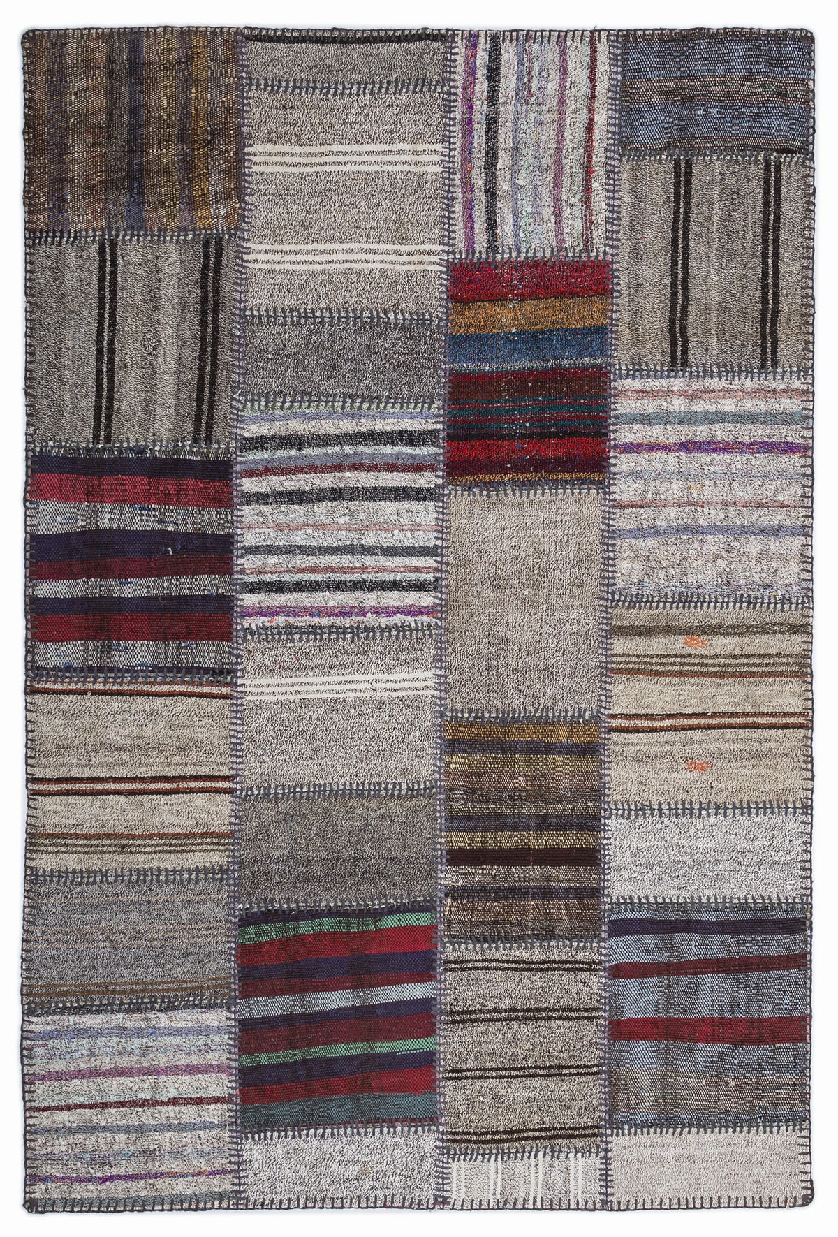 Striped Over Dyed Kilim Patchwork Unique Rug 5&#39;3&#39;&#39; x 7&#39;7&#39;&#39; ft 160 x 230 cm