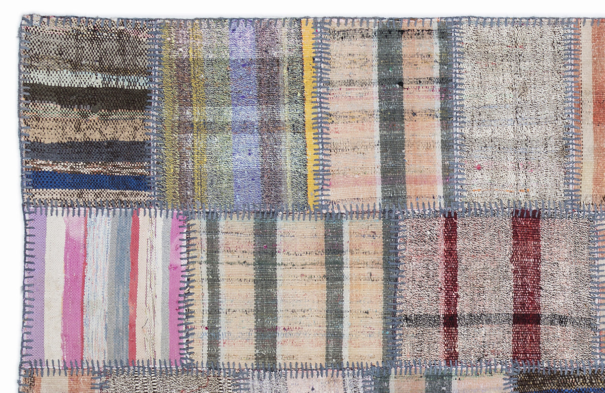 Striped Over Dyed Kilim Patchwork Unique Rug 5&#39;3&#39;&#39; x 7&#39;7&#39;&#39; ft 160 x 230 cm