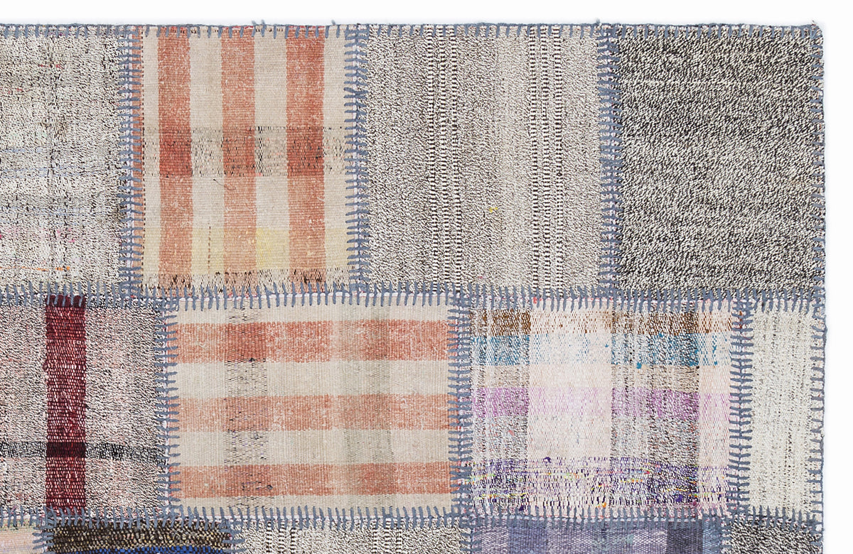 Striped Over Dyed Kilim Patchwork Unique Rug 5&#39;3&#39;&#39; x 7&#39;7&#39;&#39; ft 160 x 230 cm