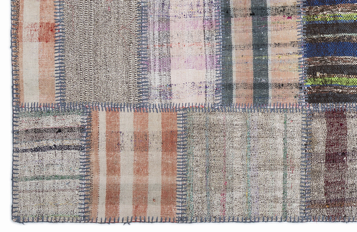 Striped Over Dyed Kilim Patchwork Unique Rug 5&#39;3&#39;&#39; x 7&#39;7&#39;&#39; ft 160 x 230 cm