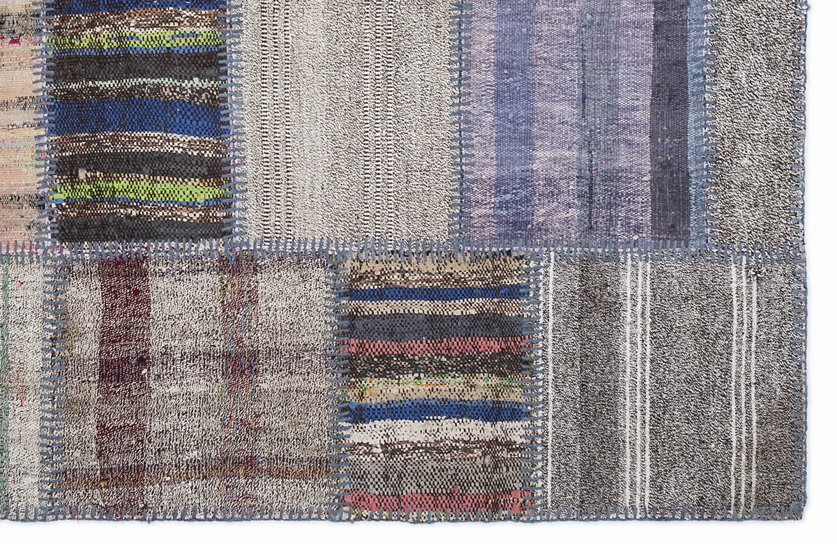 Striped Over Dyed Kilim Patchwork Unique Rug 5&#39;3&#39;&#39; x 7&#39;7&#39;&#39; ft 160 x 230 cm