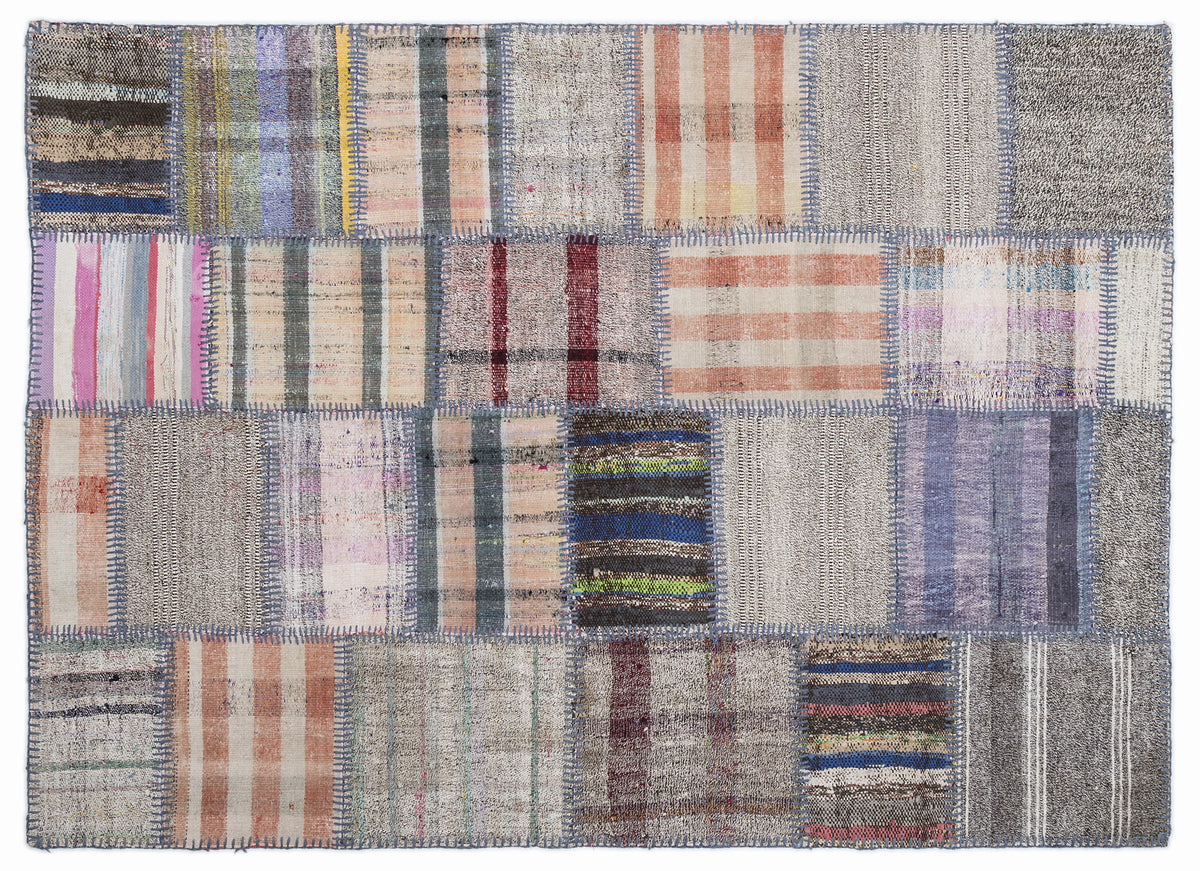 Striped Over Dyed Kilim Patchwork Unique Rug 5&#39;3&#39;&#39; x 7&#39;7&#39;&#39; ft 160 x 230 cm