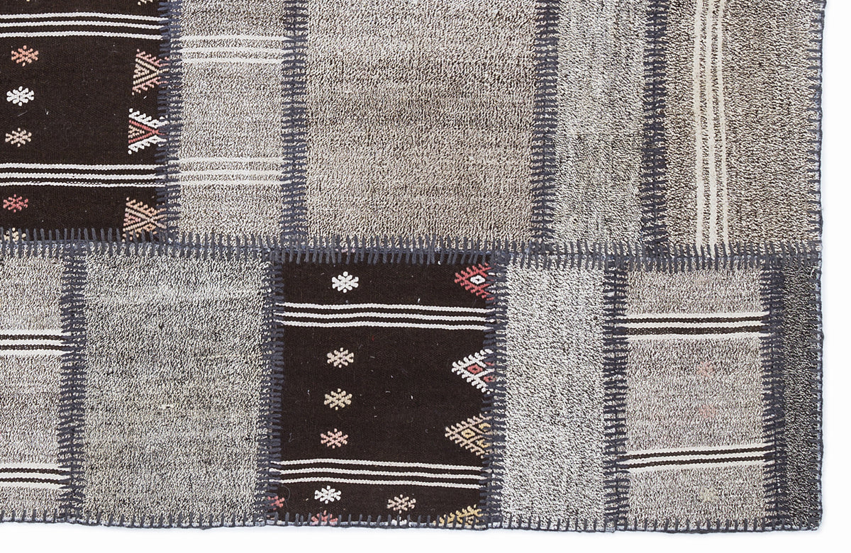 Striped Over Dyed Kilim Patchwork Unique Rug 5&#39;3&#39;&#39; x 7&#39;7&#39;&#39; ft 160 x 230 cm