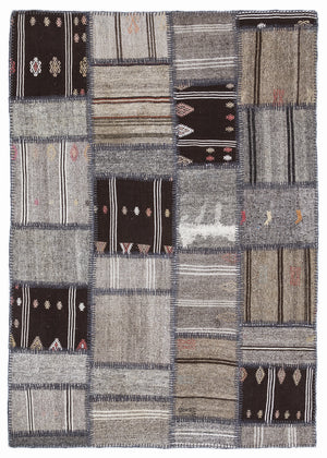 Striped Over Dyed Kilim Patchwork Unique Rug 5'3'' x 7'7'' ft 160 x 230 cm