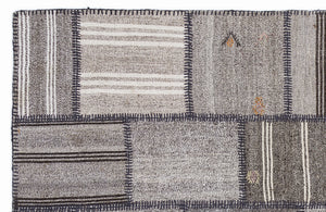 Striped Over Dyed Kilim Patchwork Unique Rug 5'3'' x 7'7'' ft 160 x 230 cm