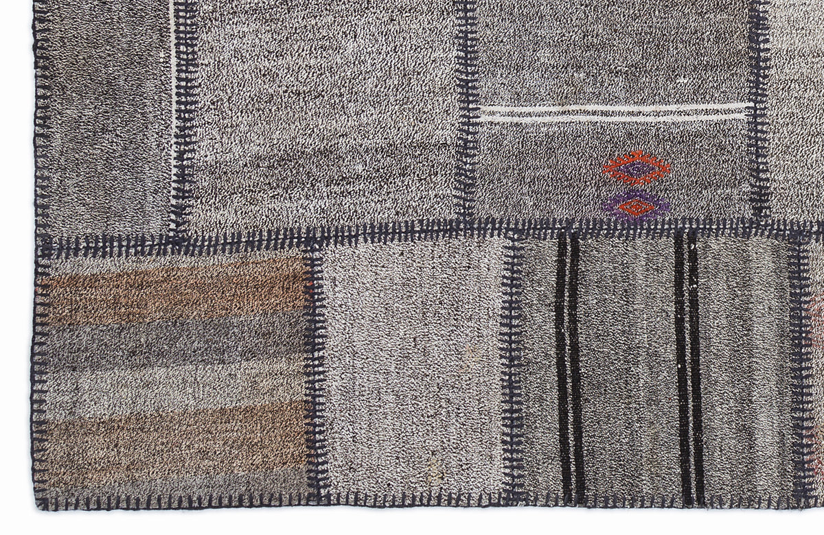 Striped Over Dyed Kilim Patchwork Unique Rug 5&#39;3&#39;&#39; x 7&#39;7&#39;&#39; ft 160 x 230 cm